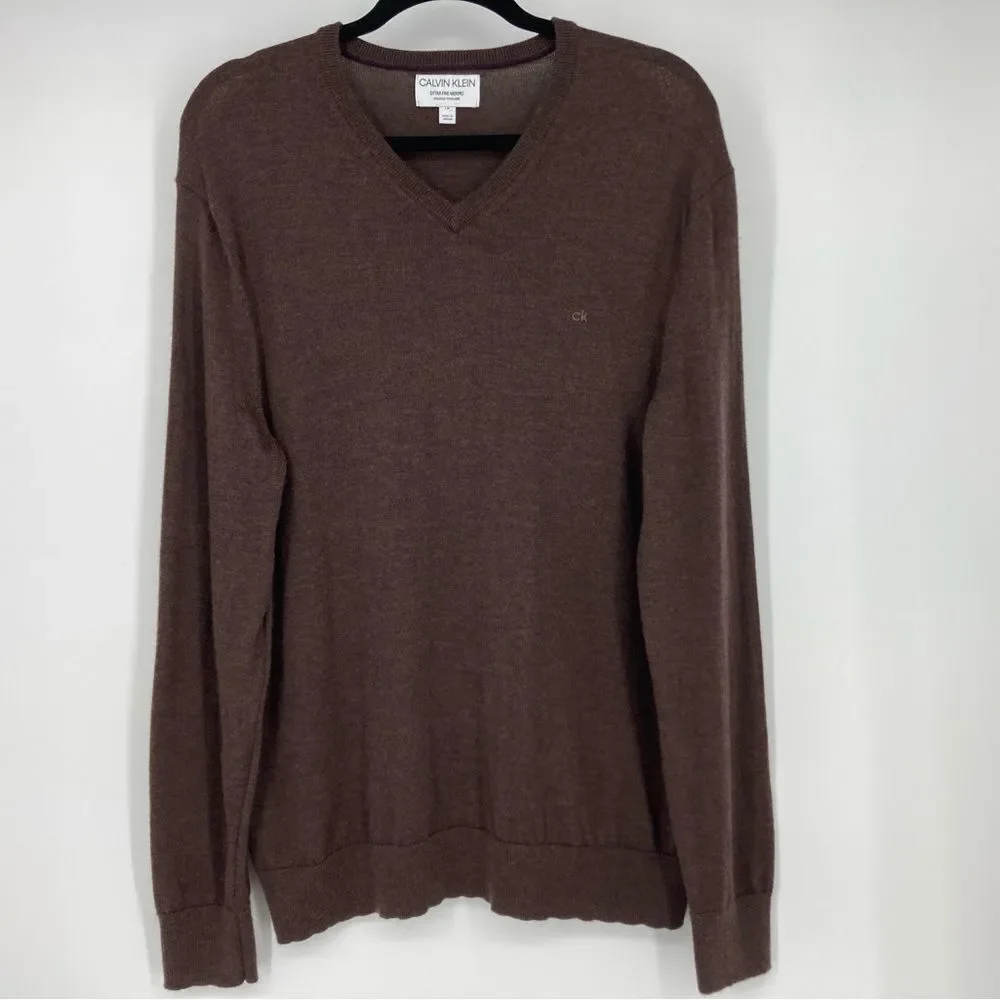 Calvin Klein Extra Merino Wool Men's Chocolate Sweater SZ L Jordan